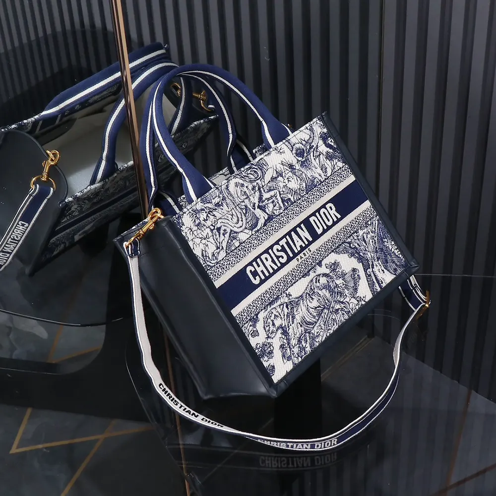 Dior Women Small Dior Book Tote White and Navy Blue Toile de Jouy Sauvage Embroidery - image 4