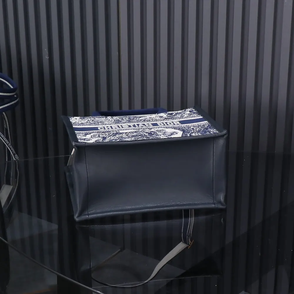 Dior Women Small Dior Book Tote White and Navy Blue Toile de Jouy Sauvage Embroidery - image 7