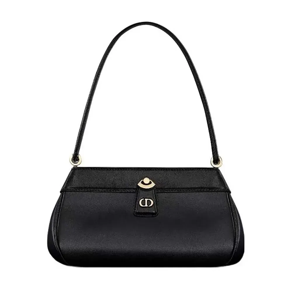 Front view of Dior Women Small Dior Key Bag Black Box Calfskin