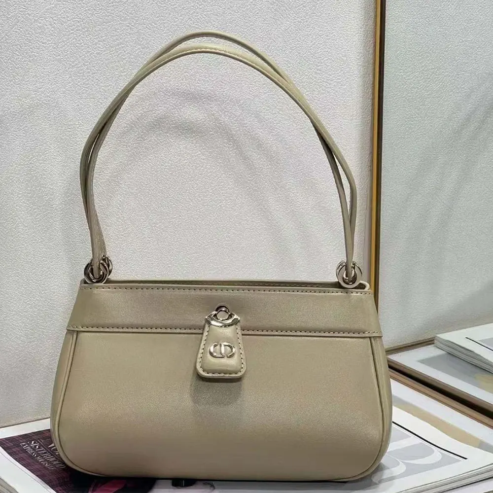 Front view of Dior Women Small Dior Key Bag Sandy Box Calfskin with gold hardware