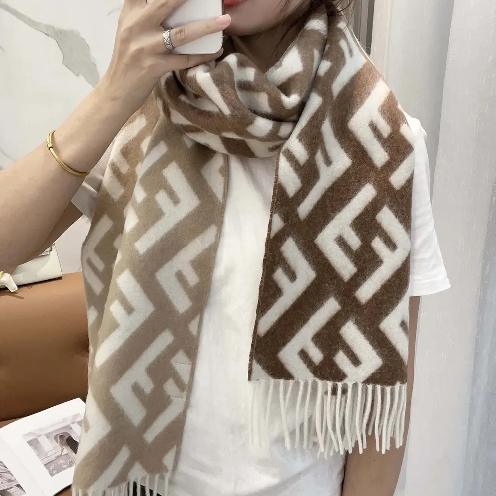 Fendi Unisex FF Scarf Beige Wool and Cashmere Scarf - image 8
