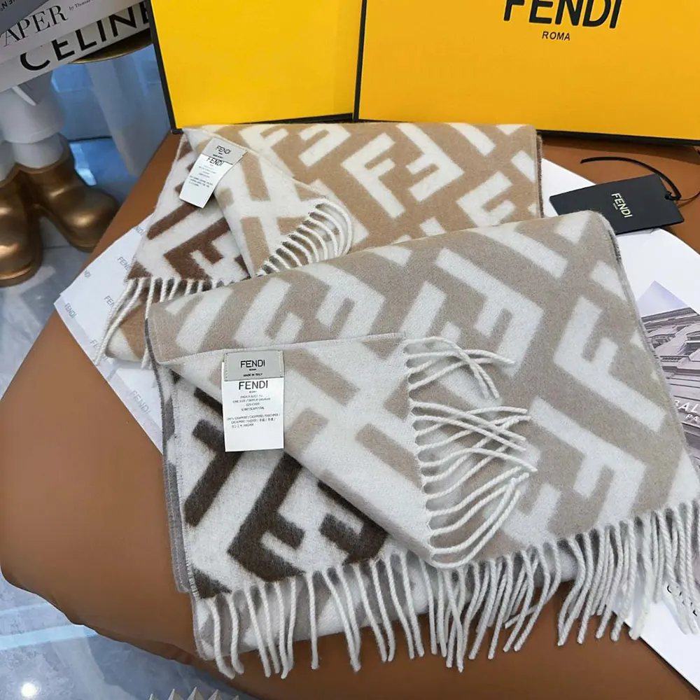 Fendi Unisex FF Scarf Beige Wool and Cashmere Scarf - image 4