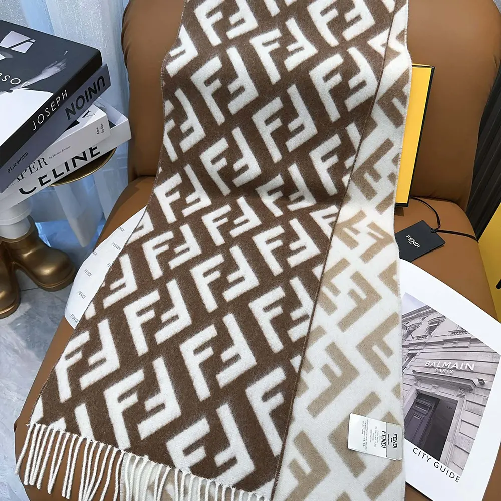 Fendi Unisex FF Scarf Beige Wool and Cashmere Scarf - image 5