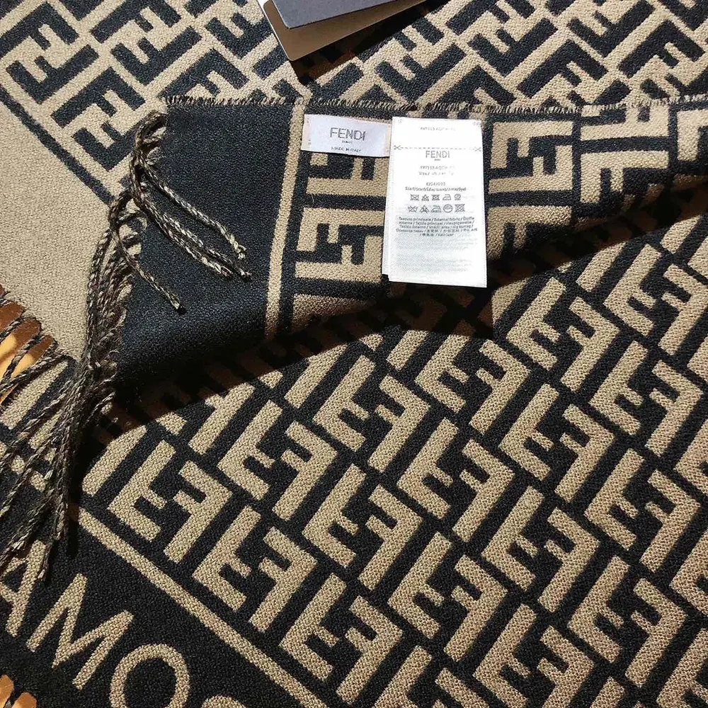 Fendi Unisex FF Scarf Brown Wool and Cashmere Scarf - image 6