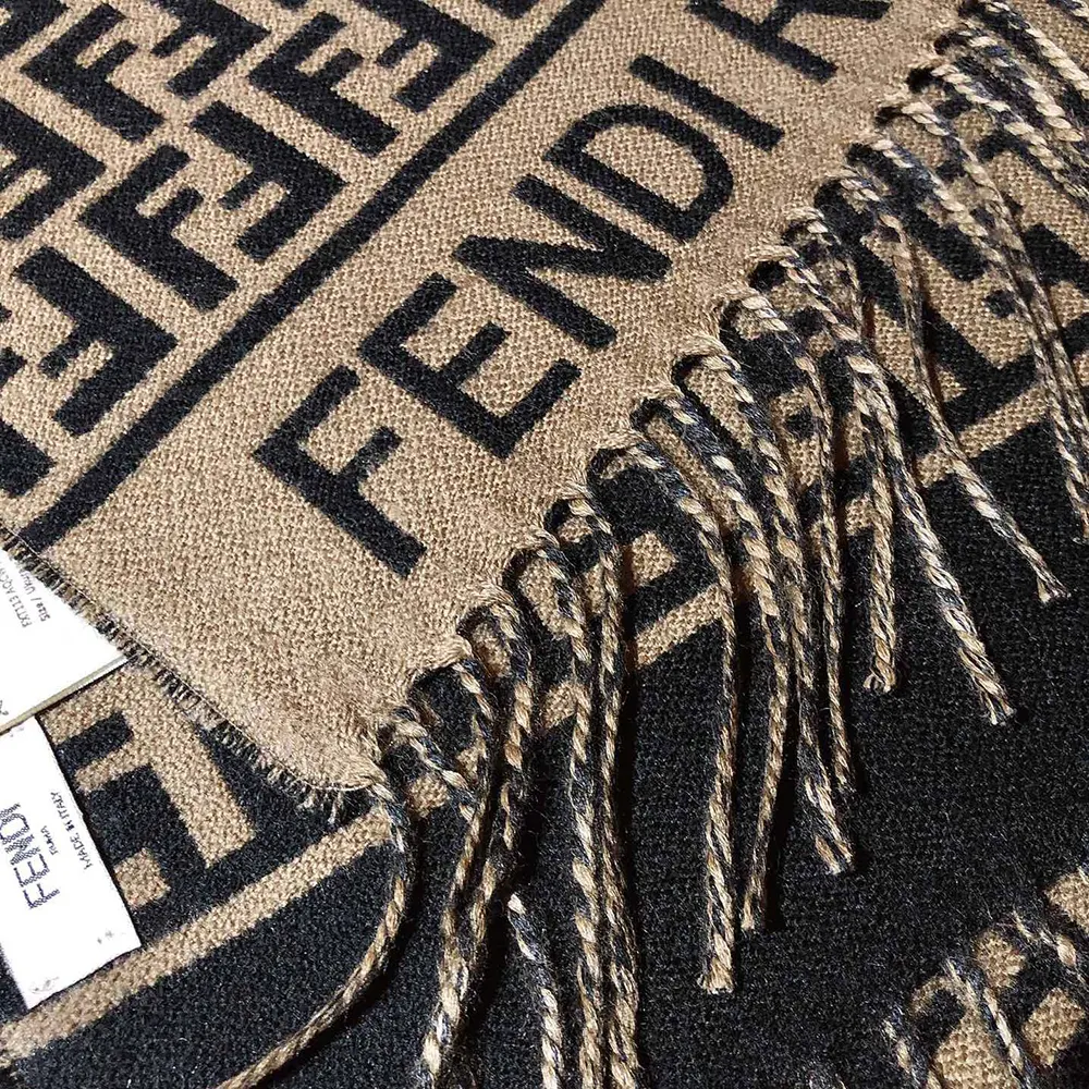 Fendi Unisex FF Scarf Brown Wool and Cashmere Scarf - image 5
