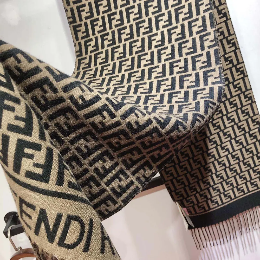 Fendi Unisex FF Scarf Brown Wool and Cashmere Scarf - image 4