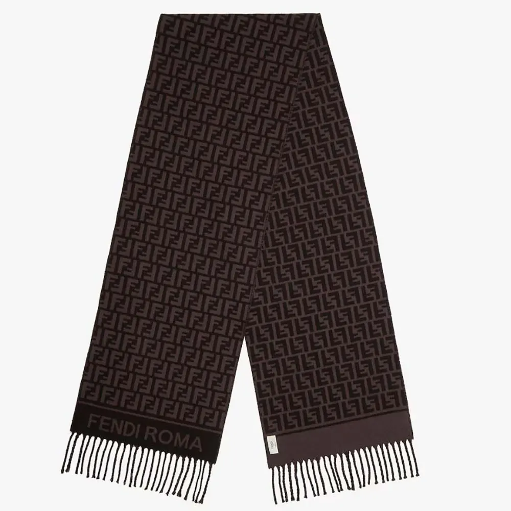 Front view of Fendi Unisex FF Scarf Burgundy Wool and Cashmere Scarf