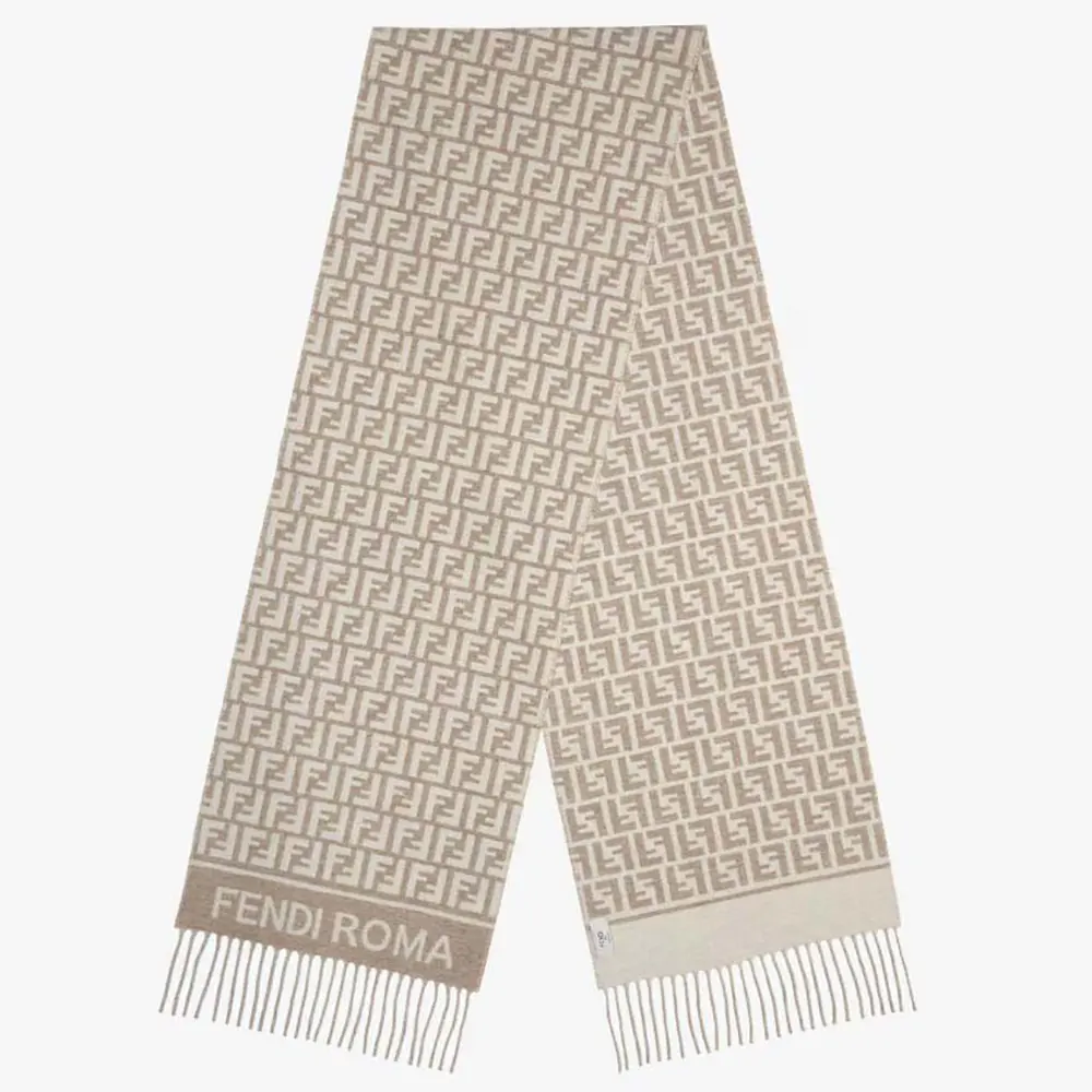 Fendi Unisex FF Scarf Dove Gray Wool and Cashmere Scarf full length view