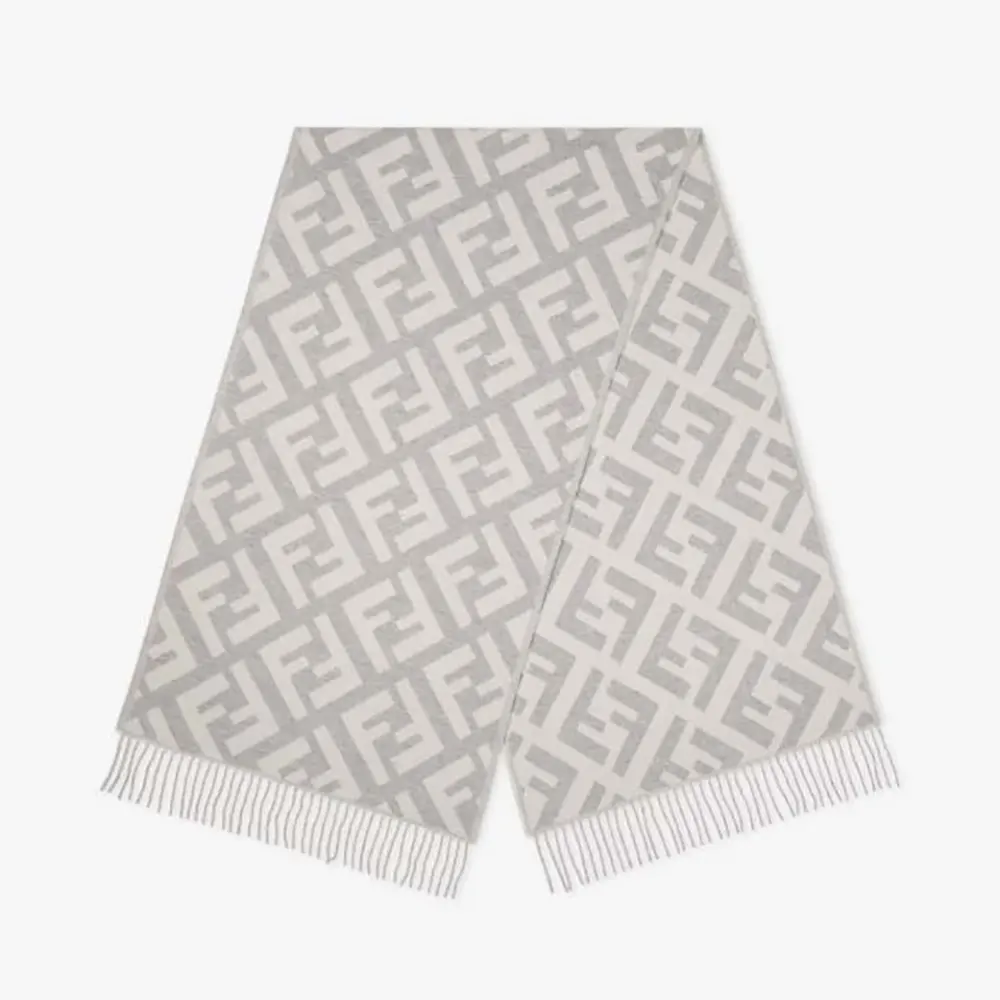 Front view of Fendi Unisex FF Scarf Pale Gray Cashmere Scarf