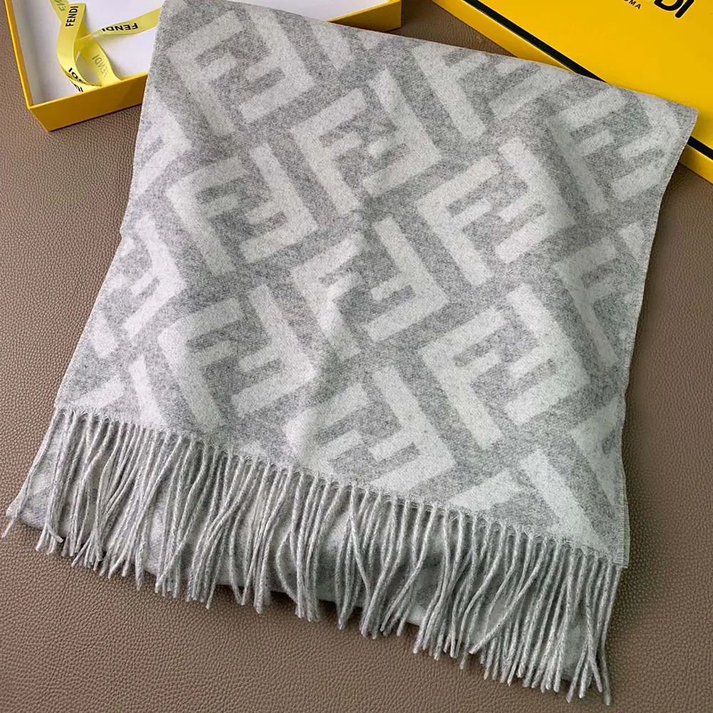 Fendi Unisex Fendi Unisex FF Scarf Pale Gray Cashmere Scarf - image 7