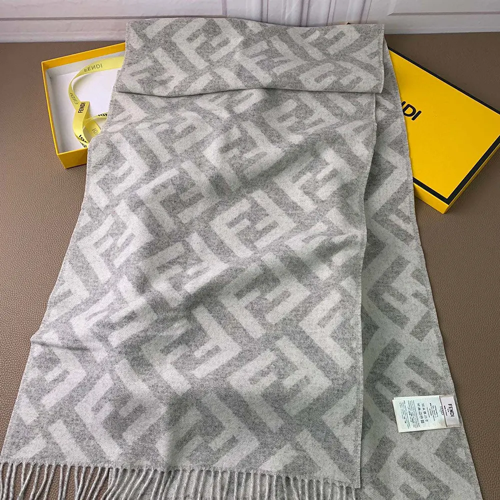 Fendi Unisex Fendi Unisex FF Scarf Pale Gray Cashmere Scarf - image 6