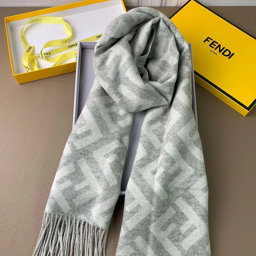Fendi Unisex Fendi Unisex FF Scarf Pale Gray Cashmere Scarf - image 5