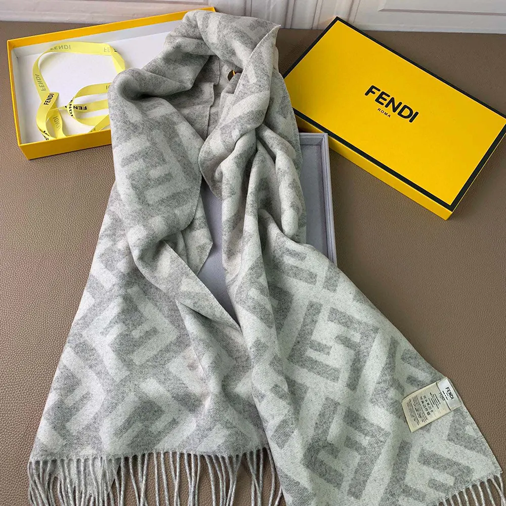Fendi Unisex Fendi Unisex FF Scarf Pale Gray Cashmere Scarf - image 4