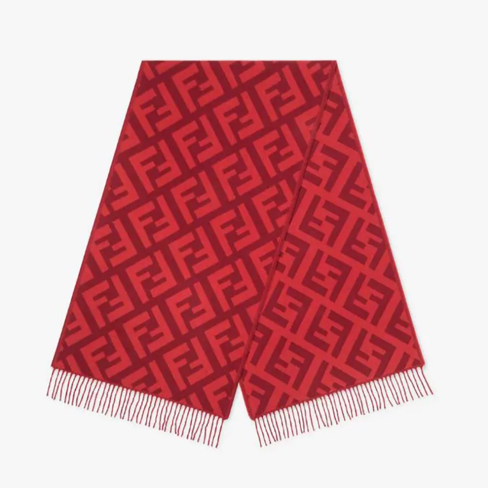 Front view of Fendi Unisex FF Scarf Red Cashmere Scarf showing full length