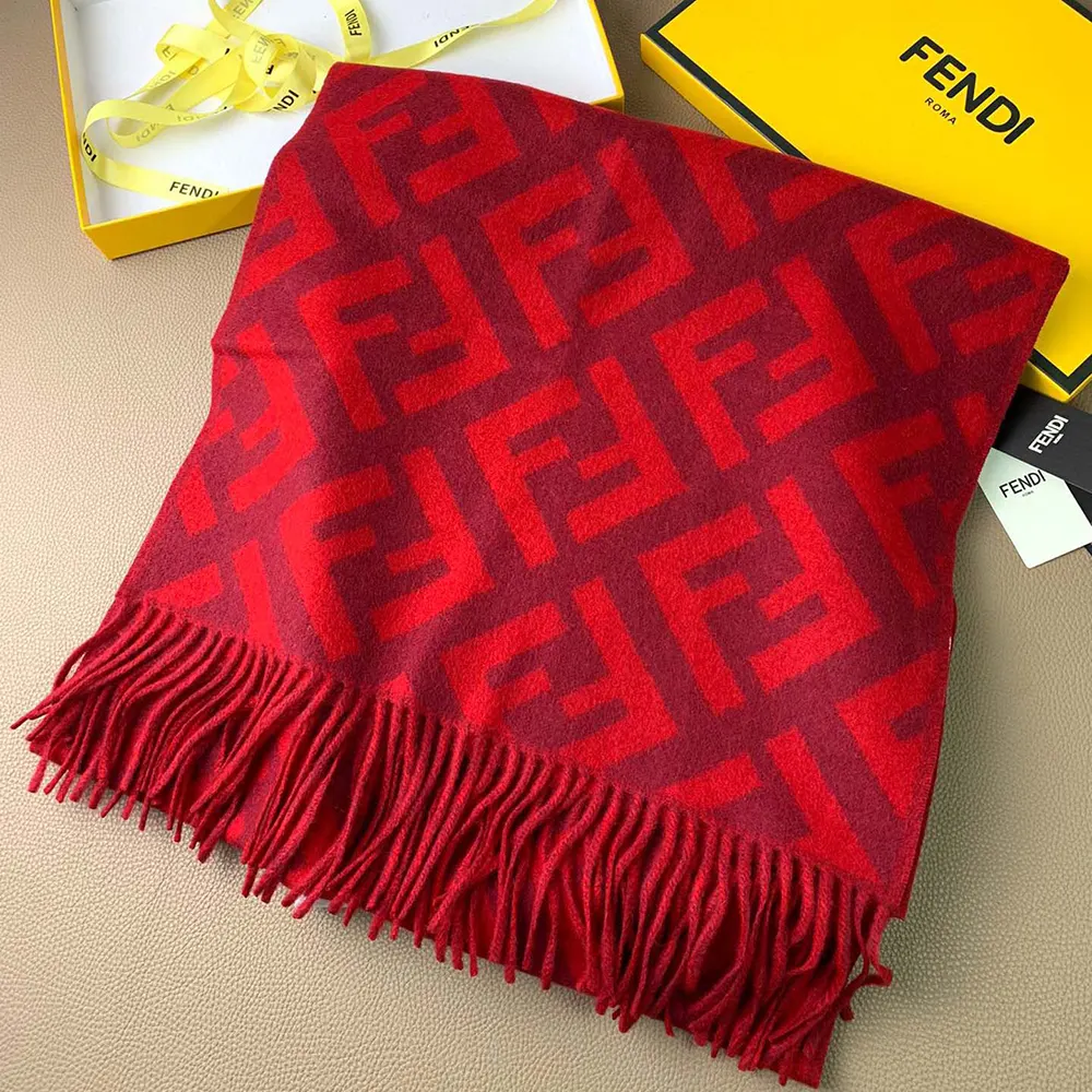 Fendi Unisex FF Scarf Red Cashmere Scarf - image 5
