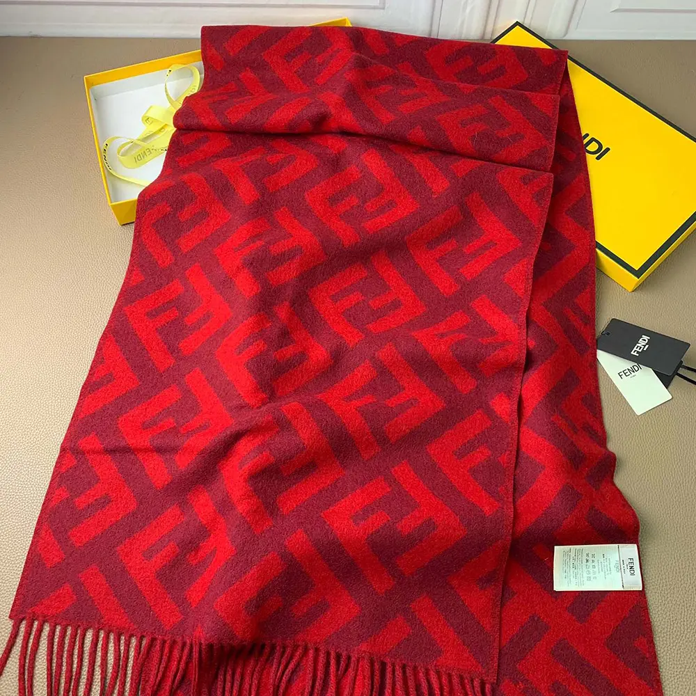 Fendi Unisex FF Scarf Red Cashmere Scarf - image 6