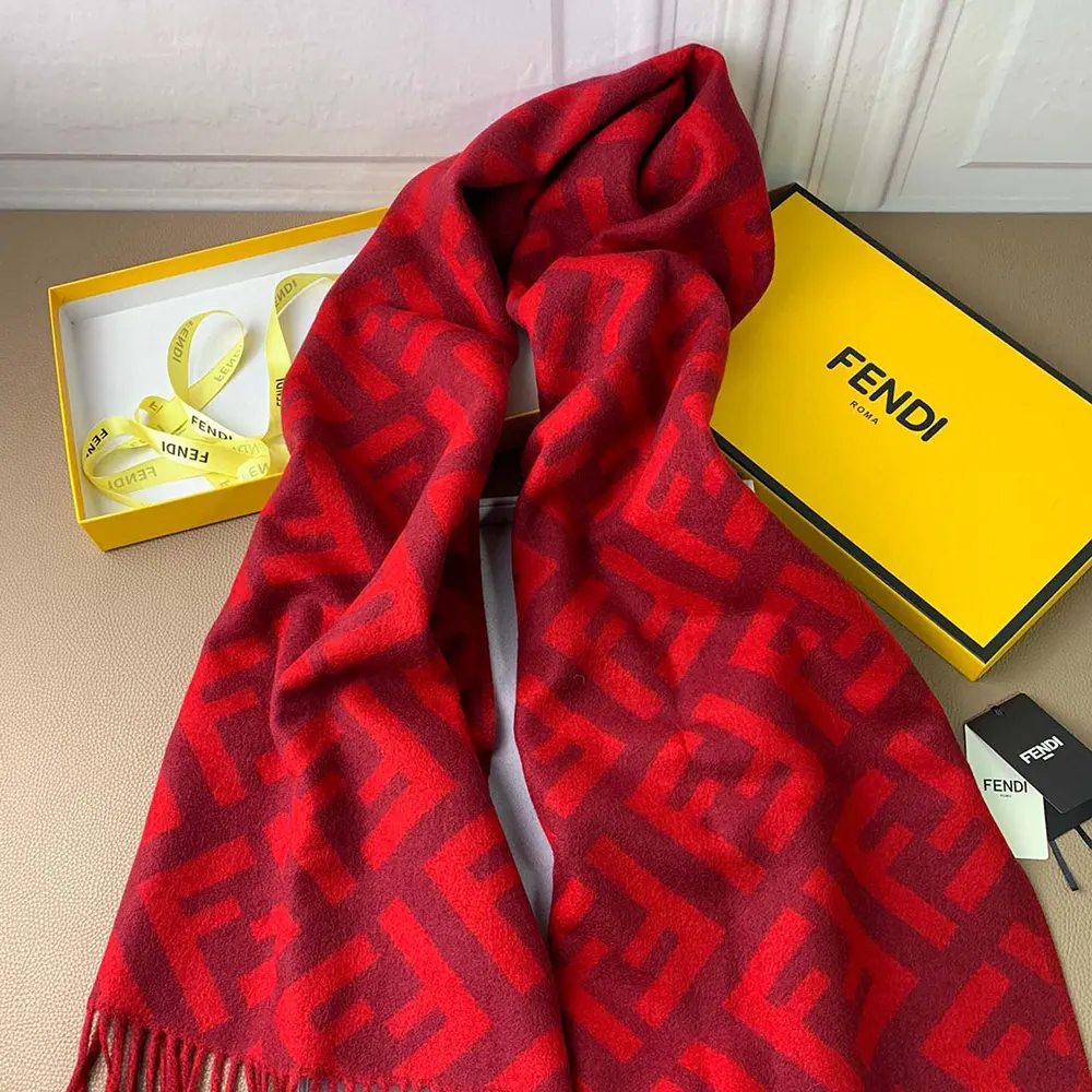Fendi Unisex FF Scarf Red Cashmere Scarf - image 4