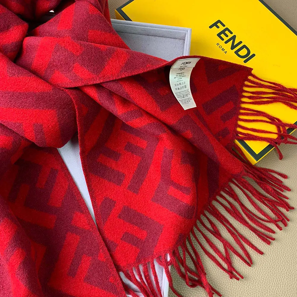 Fendi Unisex FF Scarf Red Cashmere Scarf - image 7