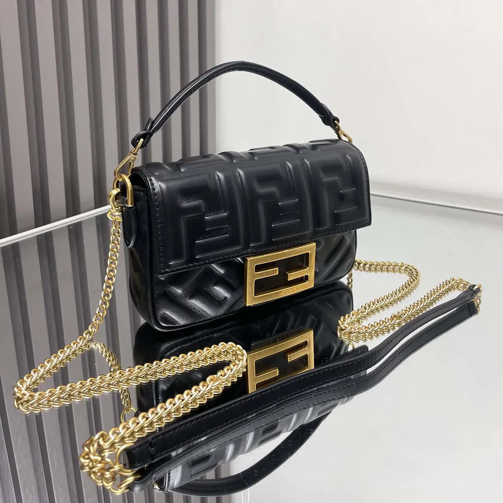 Fendi Women Baguette Mini Black Nappa Leather Bag with FF Motif - image 4