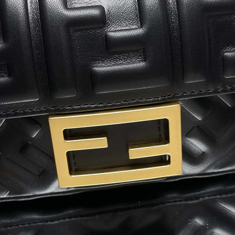 Fendi Women Baguette Mini Black Nappa Leather Bag with FF Motif - image 7