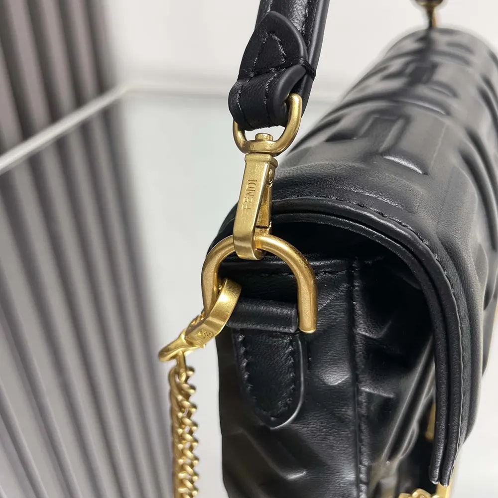 Fendi Women Baguette Mini Black Nappa Leather Bag with FF Motif - image 6