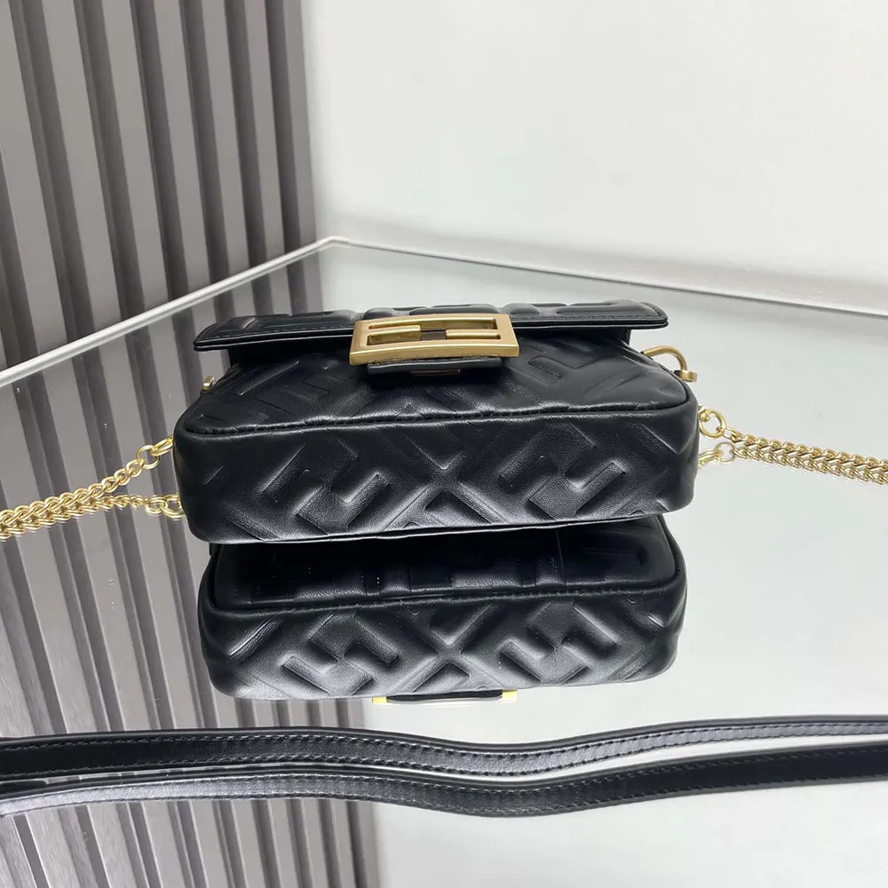 Fendi Women Baguette Mini Black Nappa Leather Bag with FF Motif - image 5