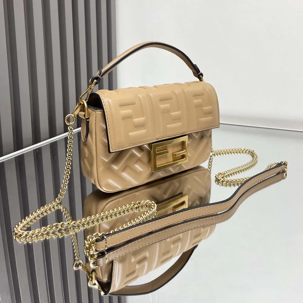 Fendi Women Baguette Mini Dove Gray Nappa Leather Bag with FF Motif - image 4