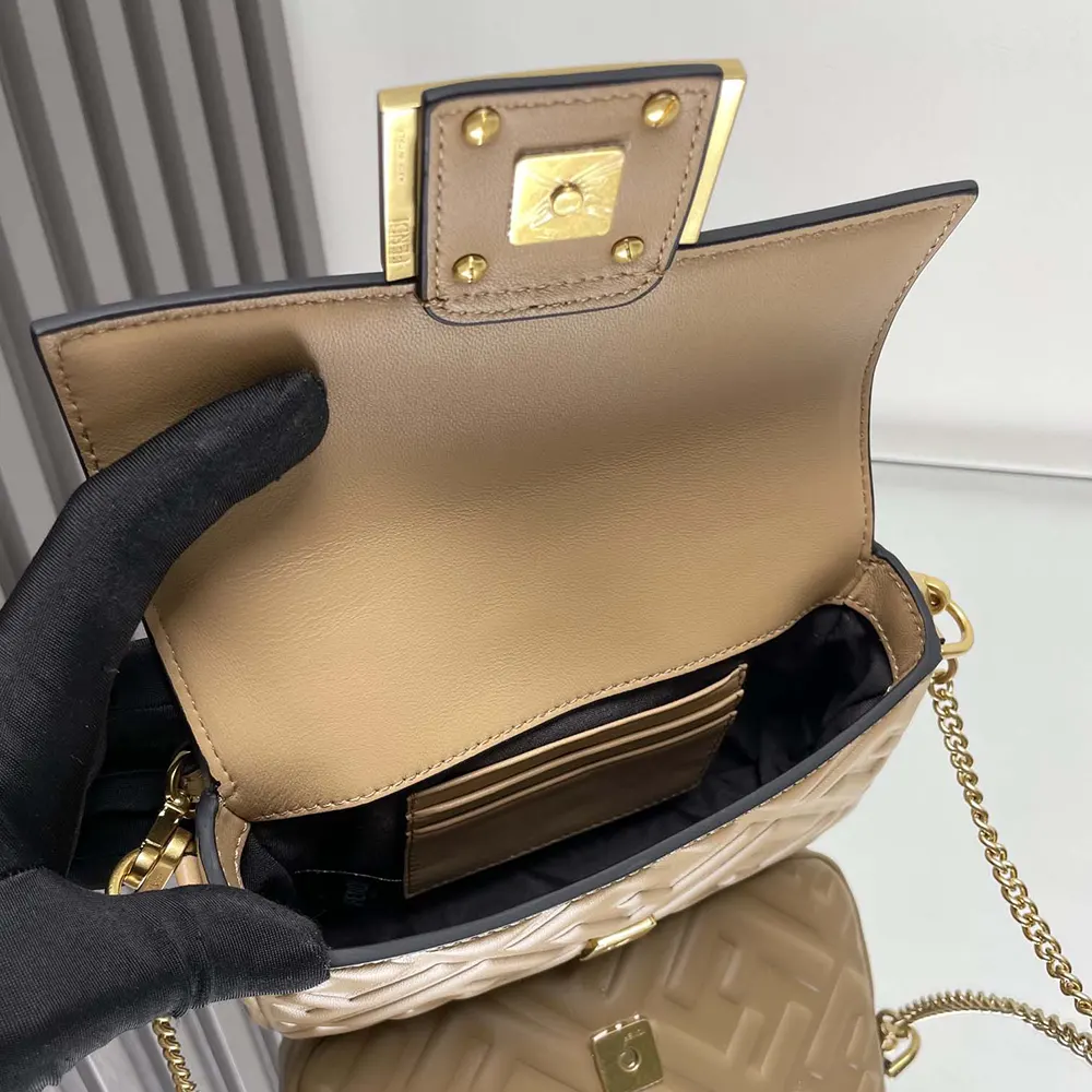 Fendi Women Baguette Mini Dove Gray Nappa Leather Bag with FF Motif - image 7