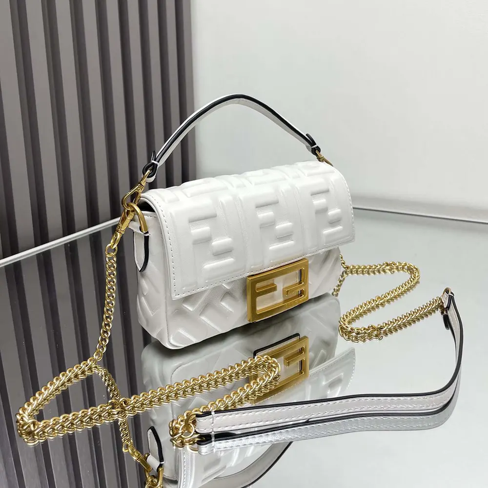Fendi Women Baguette Mini White Nappa Leather Bag with FF Motif - image 4