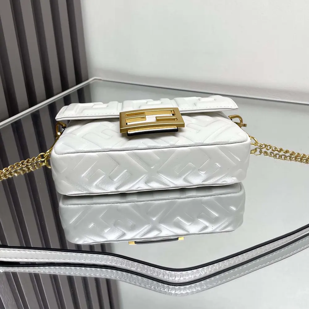 Fendi Women Baguette Mini White Nappa Leather Bag with FF Motif - image 5