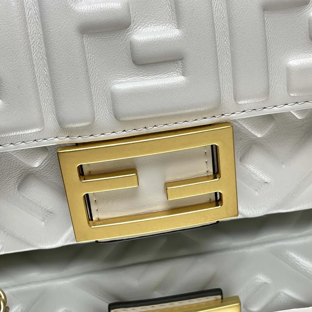 Fendi Women Baguette Mini White Nappa Leather Bag with FF Motif - image 7