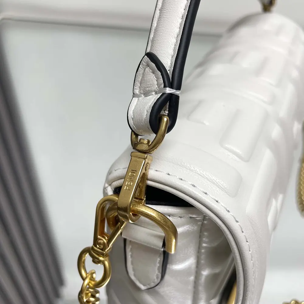 Fendi Women Baguette Mini White Nappa Leather Bag with FF Motif - image 6