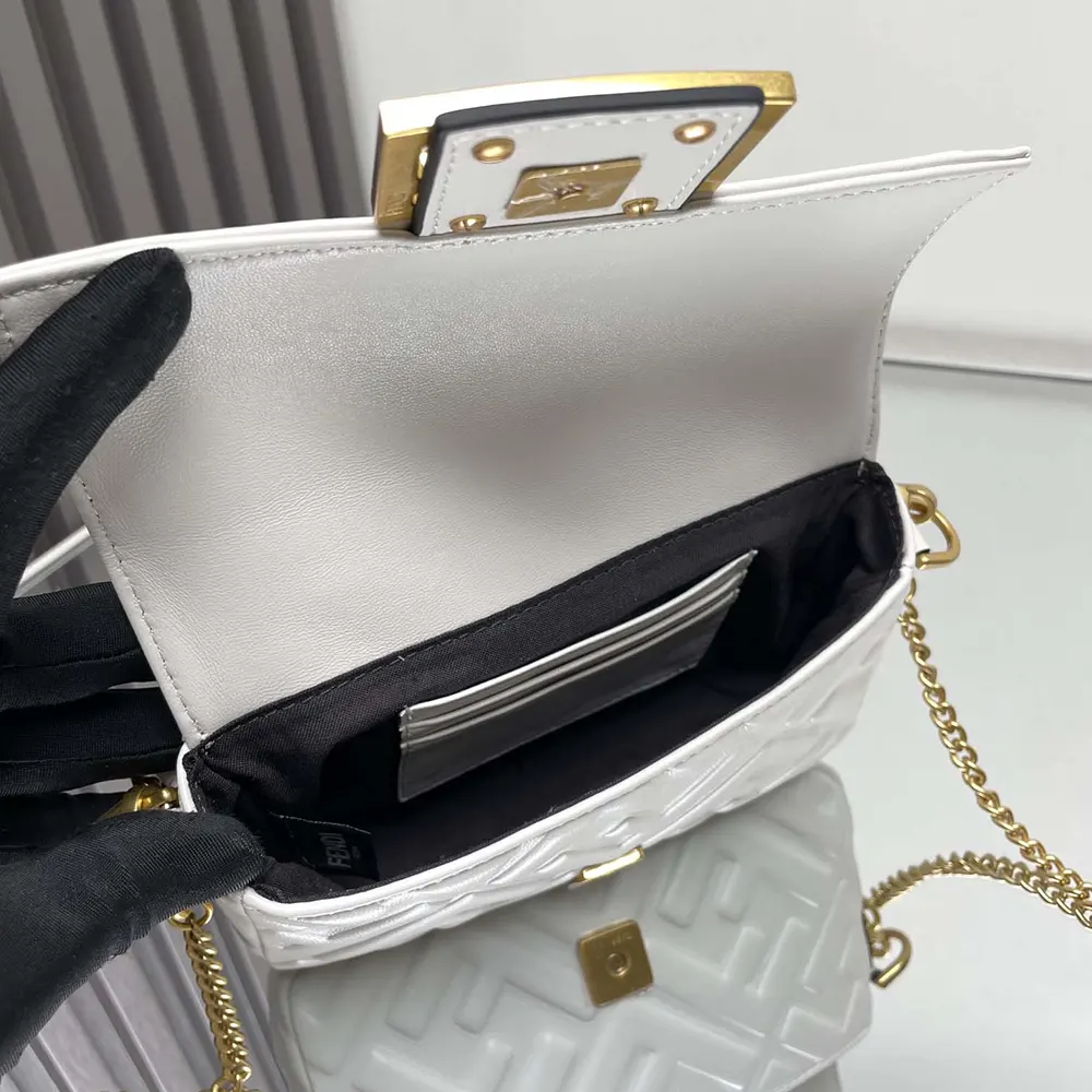 Fendi Women Baguette Mini White Nappa Leather Bag with FF Motif - image 8