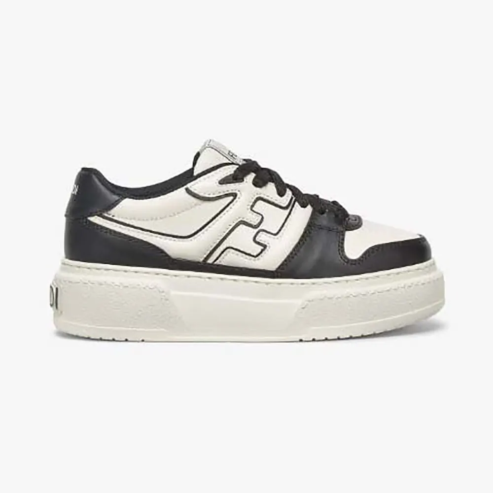 Side view of Fendi Women Fendi Match Black Leather Platform Low-tops