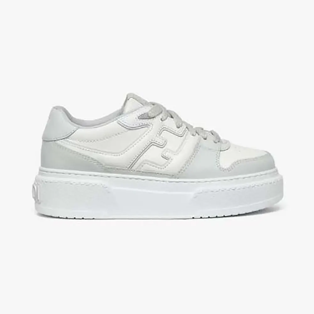 Side view of Fendi Women Match Gray Leather Platform Low-tops highlighting platform sole