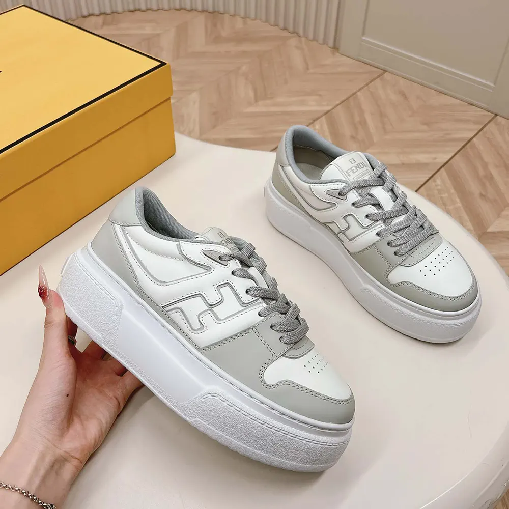 Fendi Women Match Gray Leather Platform Low-tops - image 4