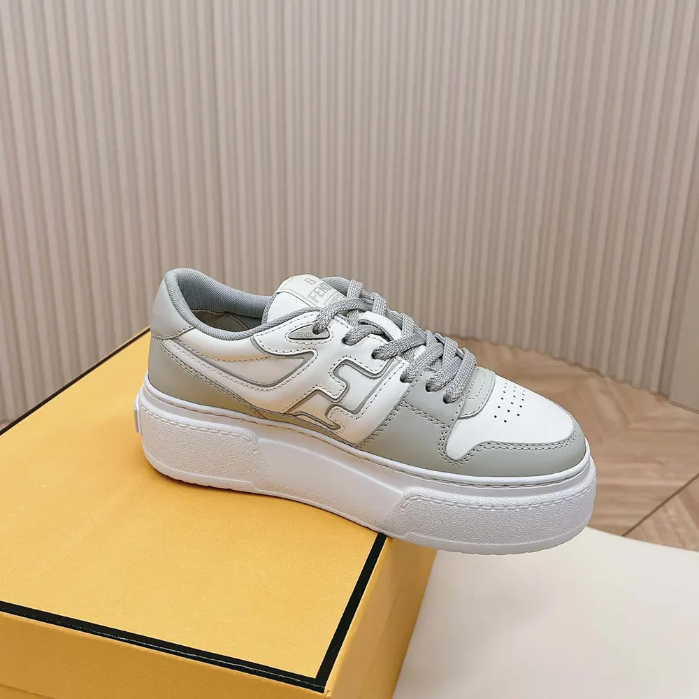 Fendi Women Match Gray Leather Platform Low-tops - image 6
