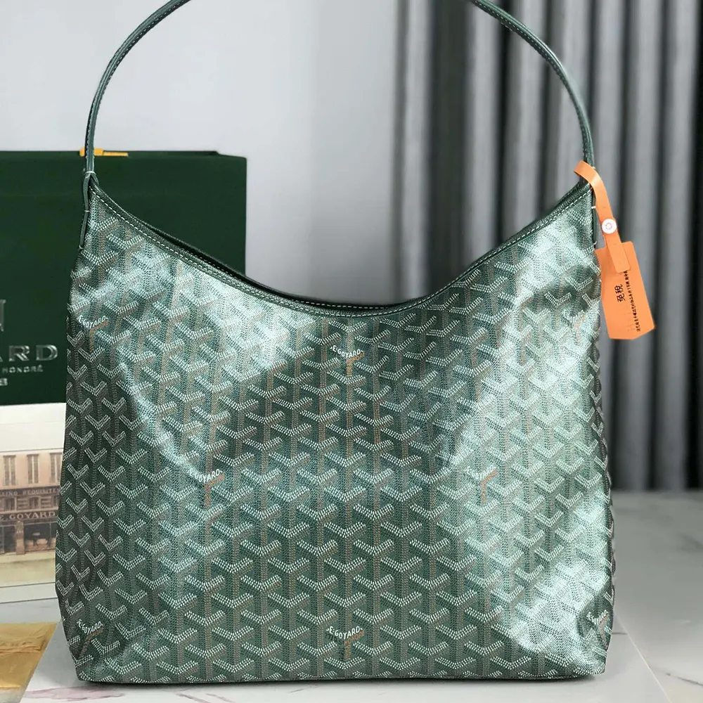 Side angle of Goyard Unisex Bohème Hobo bag highlighting pearly green shade