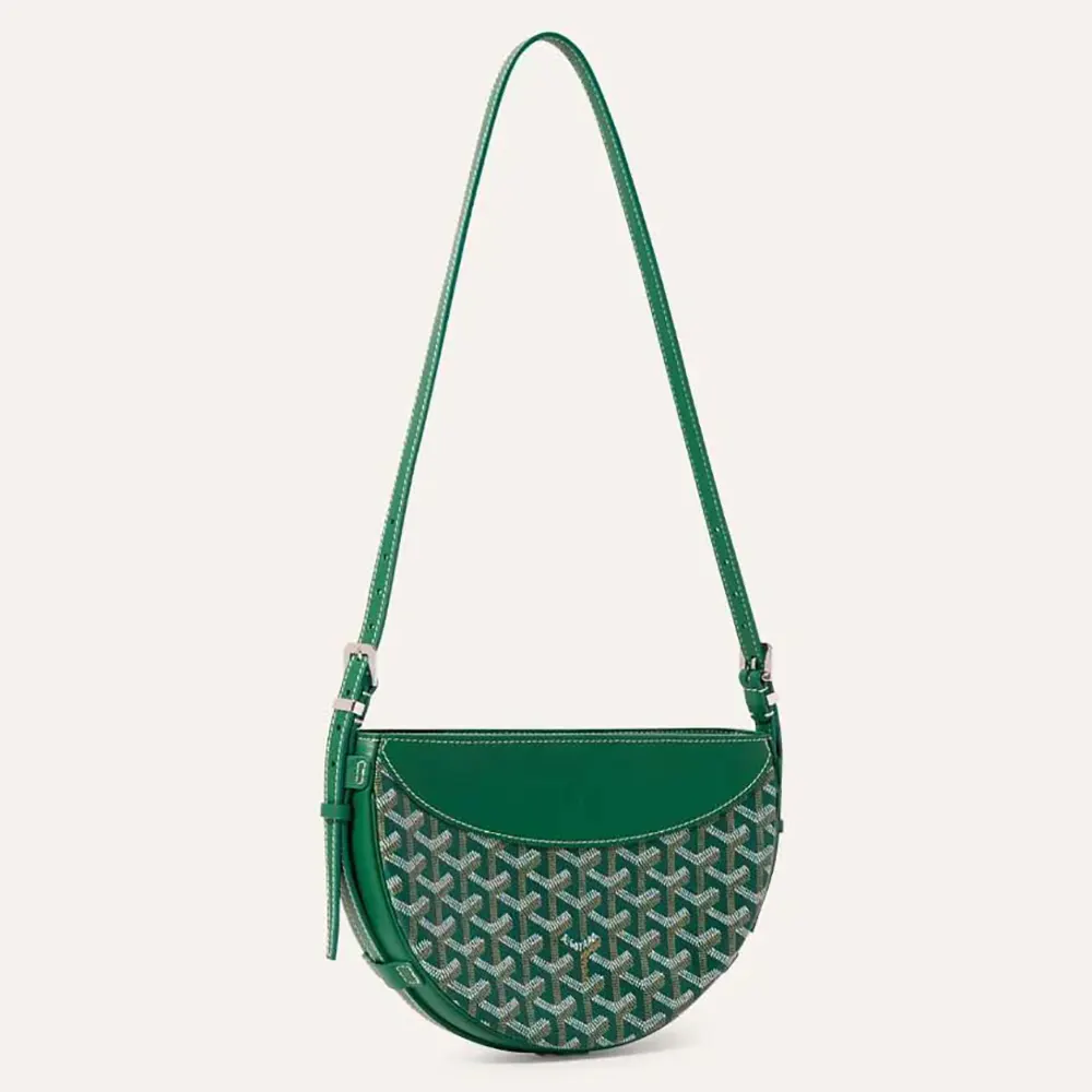 Front view of Goyard Unisex Hirondelle Bag-Green with zipper detail