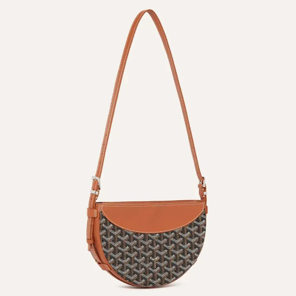 Front view of Goyard Unisex Hirondelle Bag-Tan showing chevron pattern