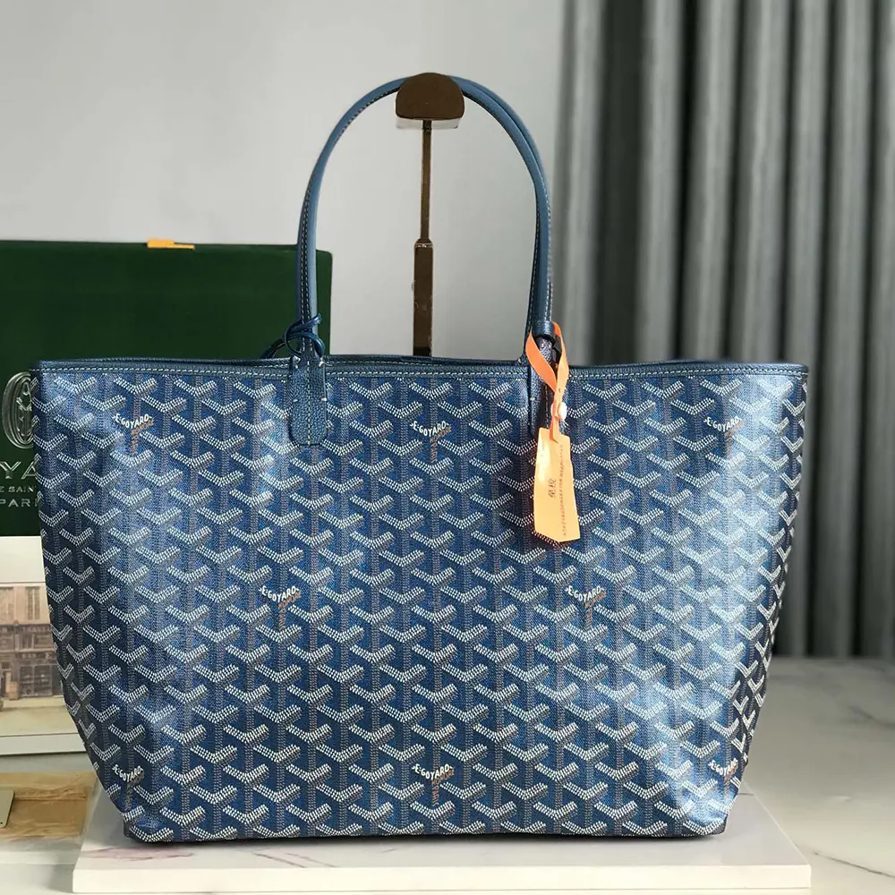 Side angle showing spacious interior and leather trim of Saint Louis GM bag