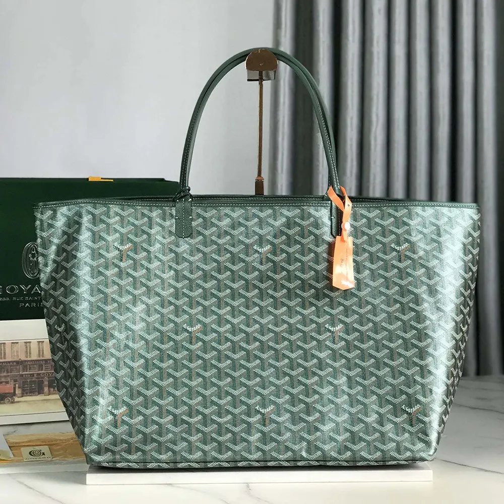 Side angle of Goyard Unisex Saint Louis GM bag highlighting canvas texture