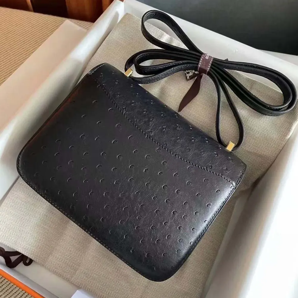 Hermes Women Constance 19 Bag Nata Ostrich Leather-Black/Gold - image 6