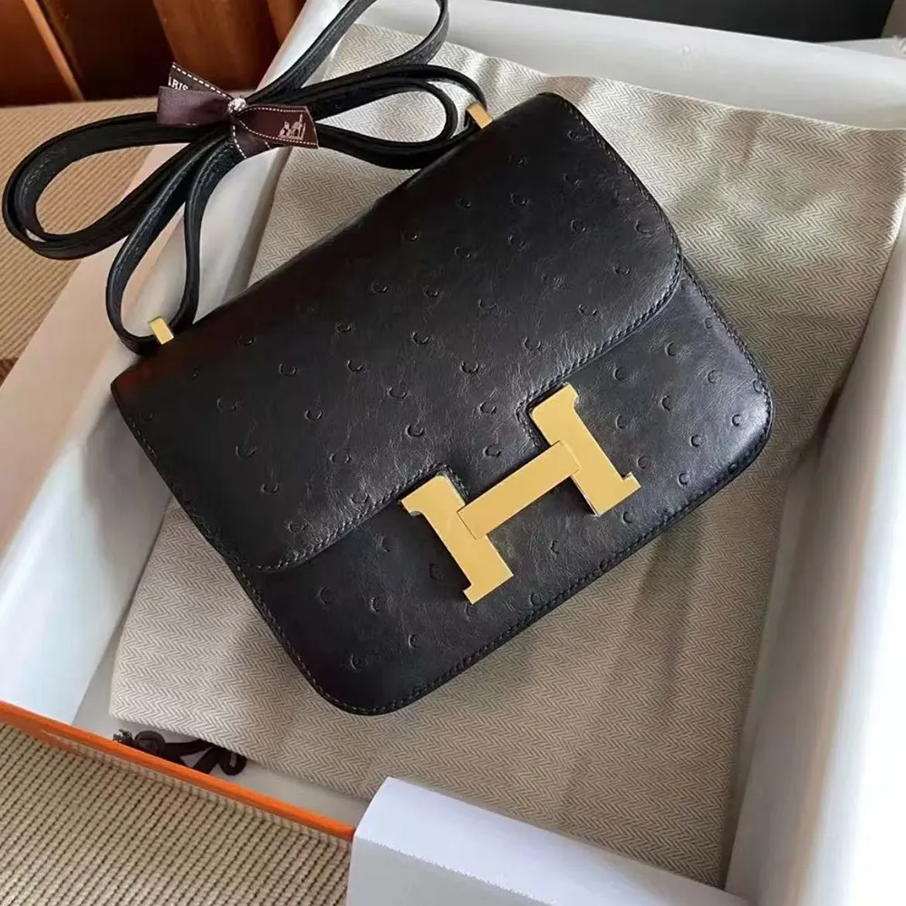 Hermes Women Constance 19 Bag Nata Ostrich Leather-Black/Gold - image 4