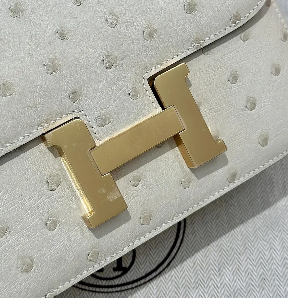 Hermes Women Constance 19 Bag Nata Ostrich Leather-White/Gold - image 7