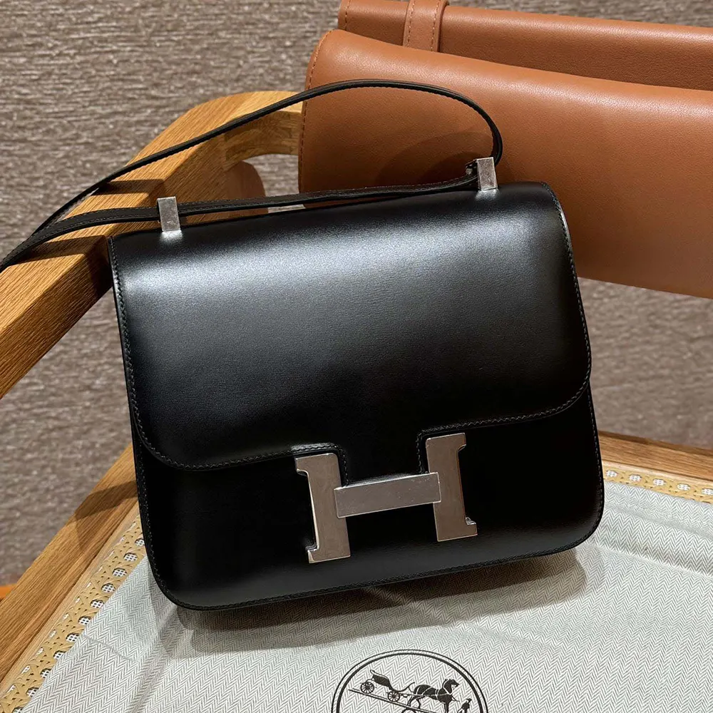 Close-up of silver H-shaped clasp on Hermes Women Constance 24 Bag