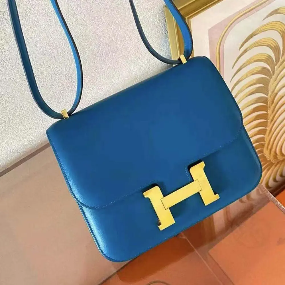 Hermes Women Constance 24 Bag Box Leather-Blue/Gold - image 4