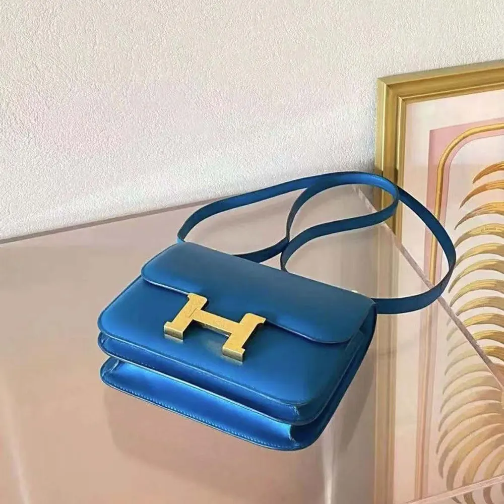 Hermes Women Constance 24 Bag Box Leather-Blue/Gold - image 5