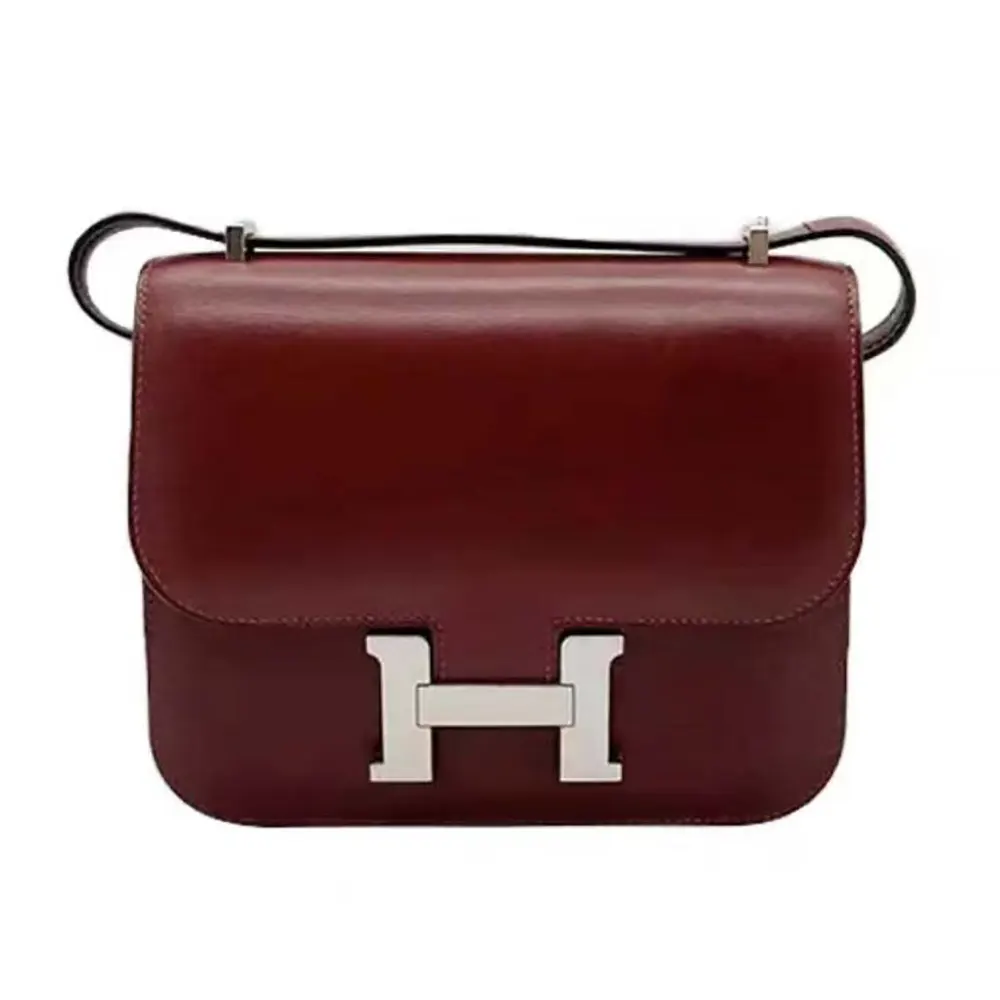 Hermes Women Constance 24 Bag Box Leather-Maroon/Silver