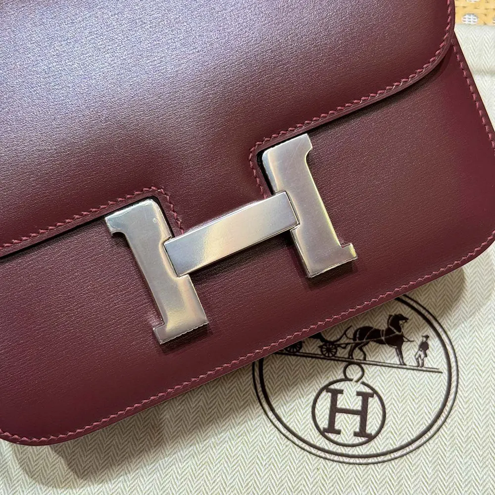 Hermes Women Constance 24 Bag Box Leather-Maroon/Silver - image 8